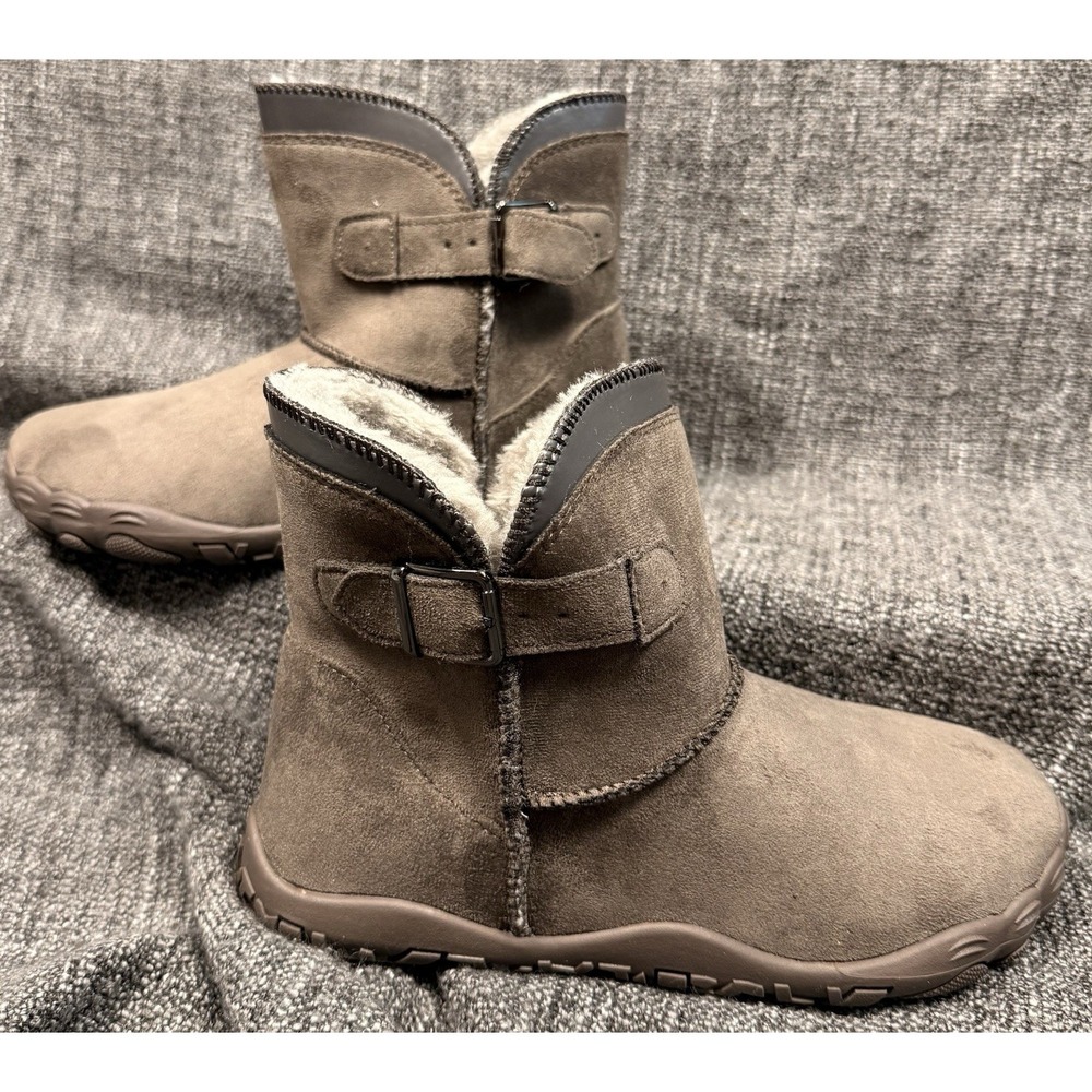 HIKE Barefoot Winter Snow Boots Faux Suede Fur Lined Brown EU 40